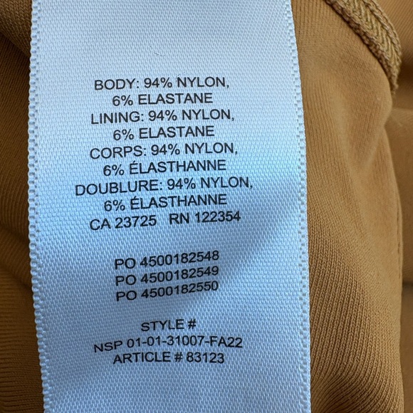 Aritzia Babaton Mustard Long Sleeve Boatneck Thong-cut Soft Bodysuit size XS - Picture 8 of 9